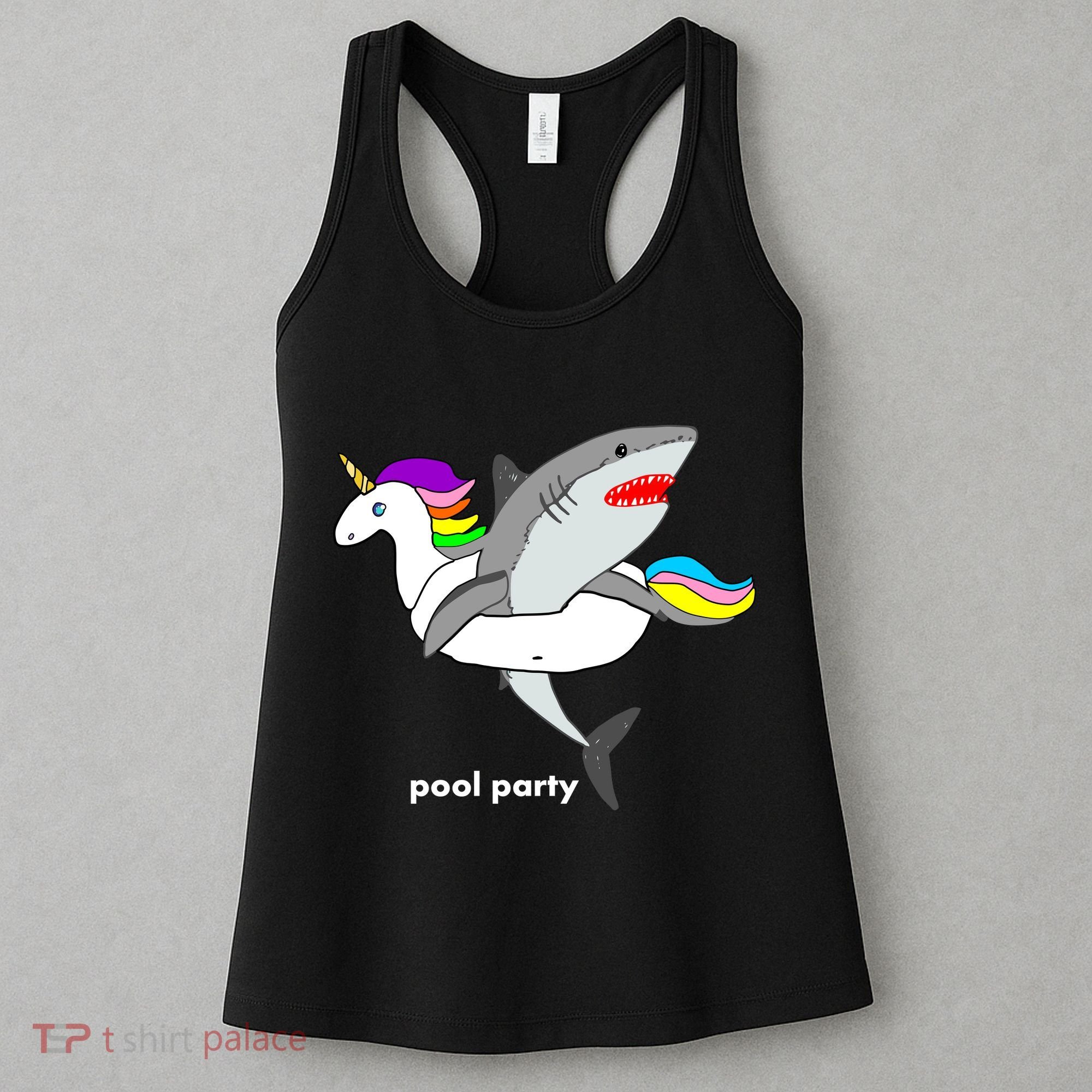 Pool Party Funny Shark in Unicorn Float Women's Tank Top
