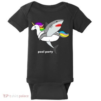 Pool Party Funny Shark in Unicorn Float Baby Bodysuit
