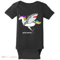 Pool Party Funny Shark in Unicorn Float Baby Bodysuit thumb 0