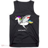 Pool Party Funny Shark in Unicorn Float Tank Top thumb 0