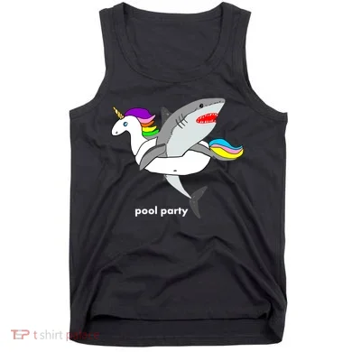 Pool Party Funny Shark in Unicorn Float Tank Top