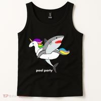 Pool Party Funny Shark in Unicorn Float Tank Top thumb 2