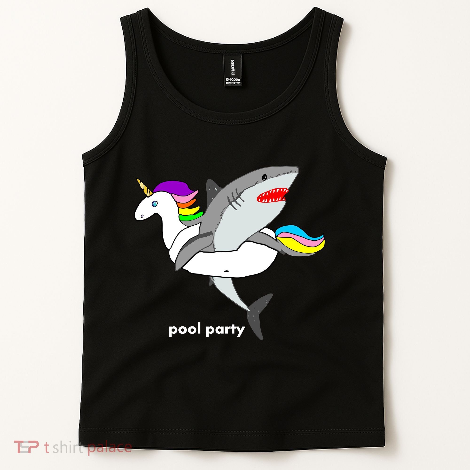 Pool Party Funny Shark in Unicorn Float Tank Top