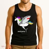 Pool Party Funny Shark in Unicorn Float Tank Top thumb 3