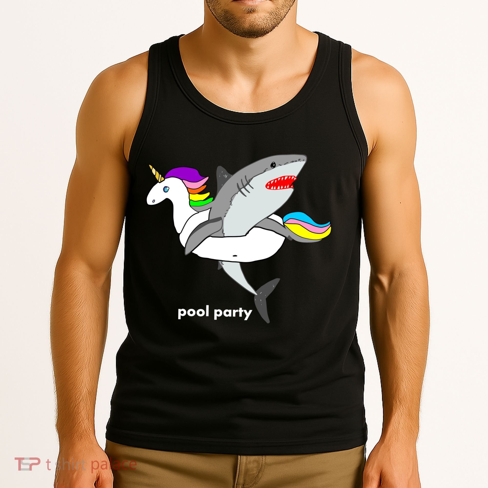 Pool Party Funny Shark in Unicorn Float Tank Top