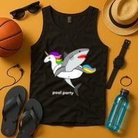 Pool Party Funny Shark in Unicorn Float Tank Top thumb 4