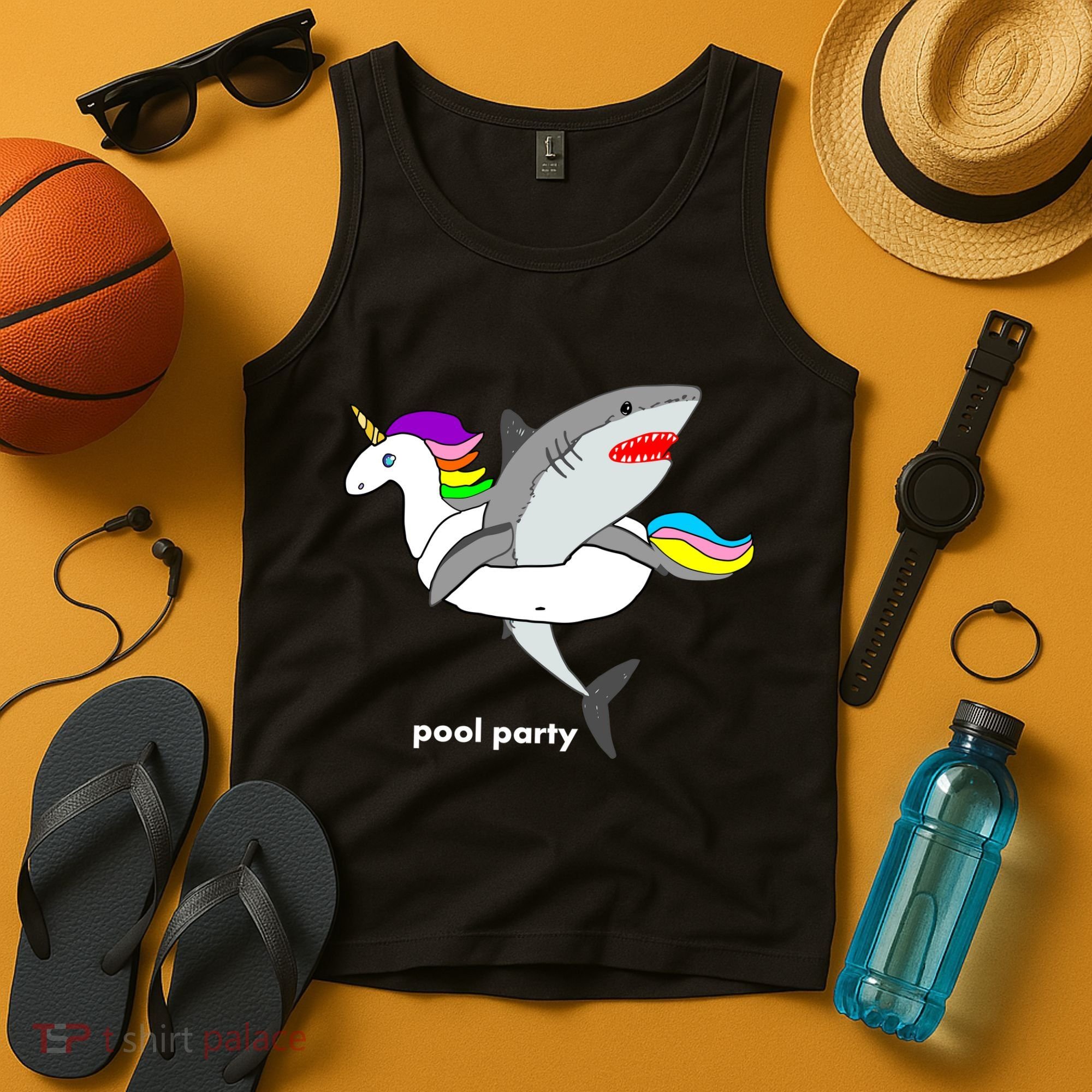 Pool Party Funny Shark in Unicorn Float Tank Top