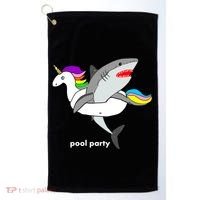 Pool Party Funny Shark in Unicorn Float Golf Towel thumb 0