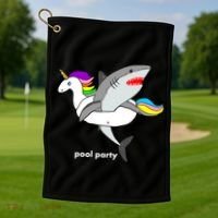 Pool Party Funny Shark in Unicorn Float Golf Towel thumb 1