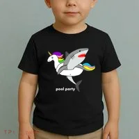 Pool Party Funny Shark in Unicorn Float Toddler T-Shirt thumb 2
