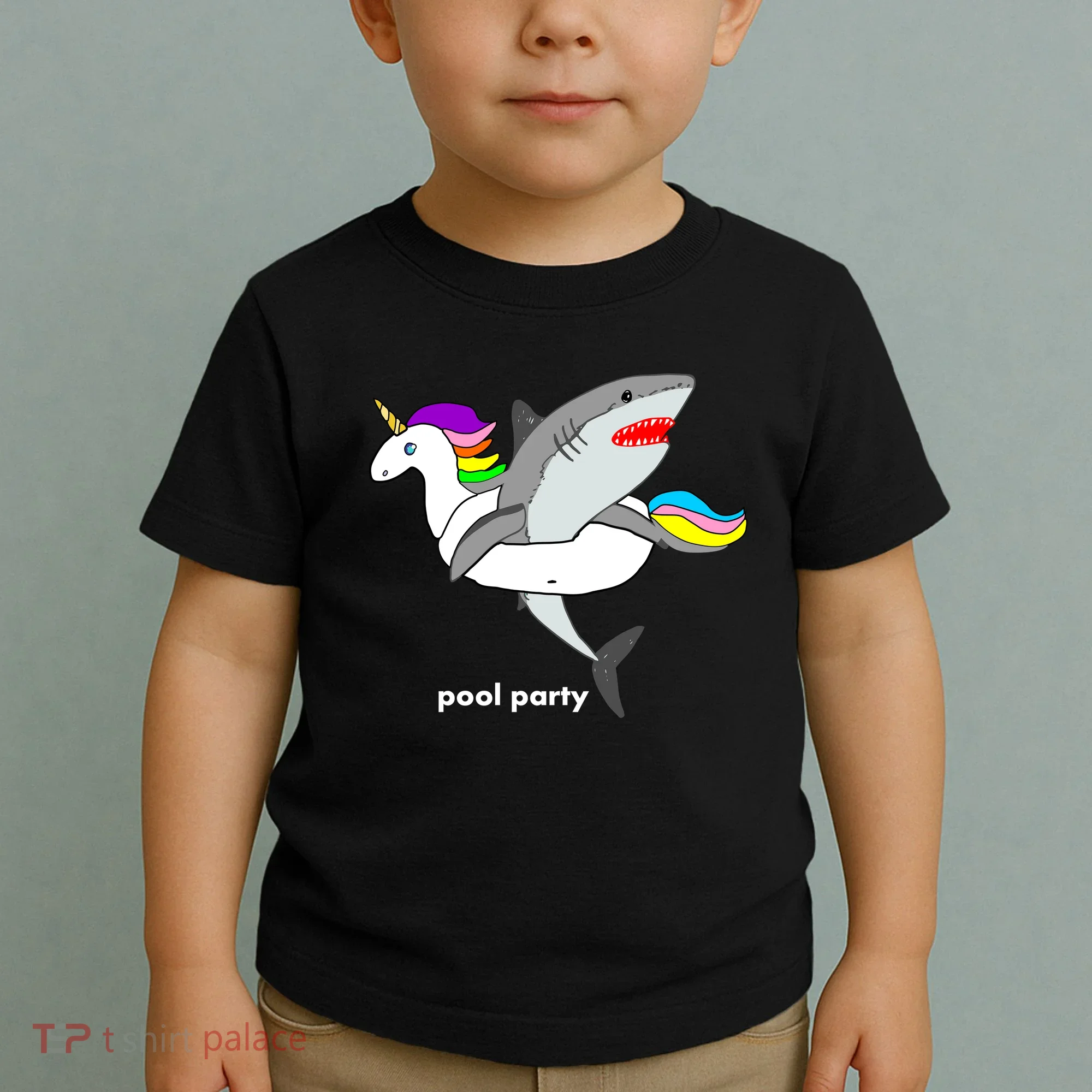 Pool Party Funny Shark in Unicorn Float Toddler T-Shirt