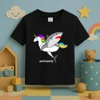 Pool Party Funny Shark in Unicorn Float Toddler T-Shirt thumb 3