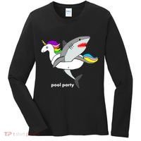 Pool Party Funny Shark in Unicorn Float Women's Long Sleeve Shirt thumb 0