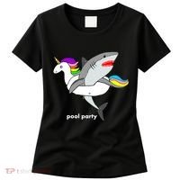Pool Party Funny Shark in Unicorn Float Women's T-Shirt thumb 0