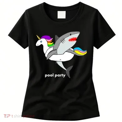 Pool Party Funny Shark in Unicorn Float Women's T-Shirt