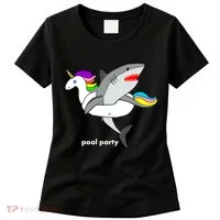 Pool Party Funny Shark in Unicorn Float Women's T-Shirt thumb 0