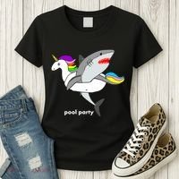 Pool Party Funny Shark in Unicorn Float Women's T-Shirt thumb 3