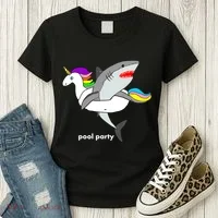 Pool Party Funny Shark in Unicorn Float Women's T-Shirt thumb 3