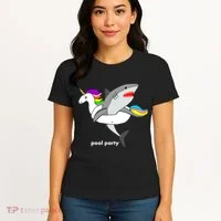 Pool Party Funny Shark in Unicorn Float Women's T-Shirt thumb 4