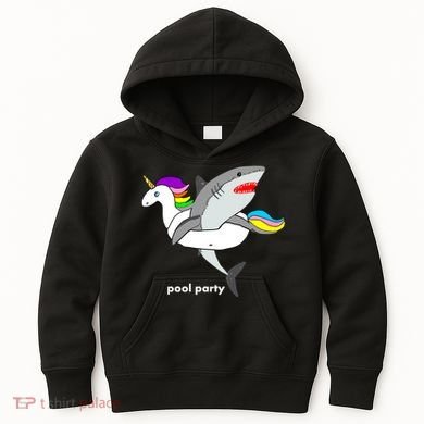 Pool Party Funny Shark in Unicorn Float Kids Hoodie