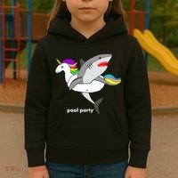 Pool Party Funny Shark in Unicorn Float Kids Hoodie thumb 3
