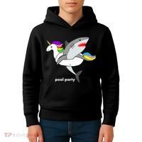 Pool Party Funny Shark in Unicorn Float Kids Hoodie thumb 4