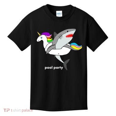 Pool Party Funny Shark in Unicorn Float Kids T-Shirt