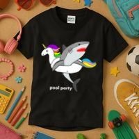Pool Party Funny Shark in Unicorn Float Kids T-Shirt thumb 3