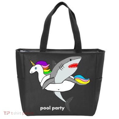 Pool Party Funny Shark in Unicorn Float Tote Bag
