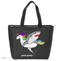 Pool Party Funny Shark in Unicorn Float Tote Bag thumb 0