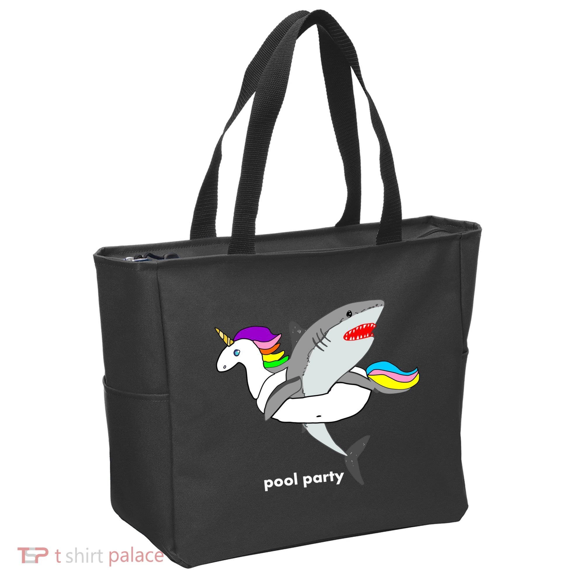 Pool Party Funny Shark in Unicorn Float Tote Bag