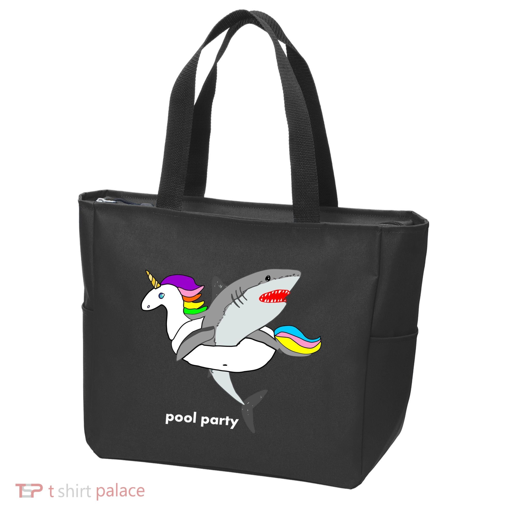 Pool Party Funny Shark in Unicorn Float Tote Bag