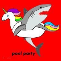 Pool Party Funny Shark in Unicorn Float Santa Hat thumb 1