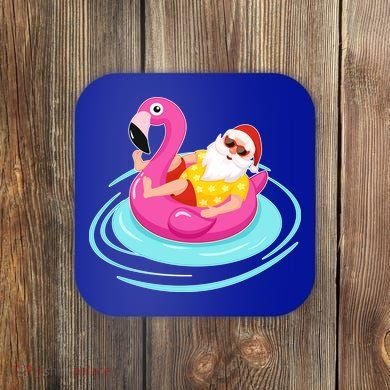 Pool Party Santa Christmas in July Coaster