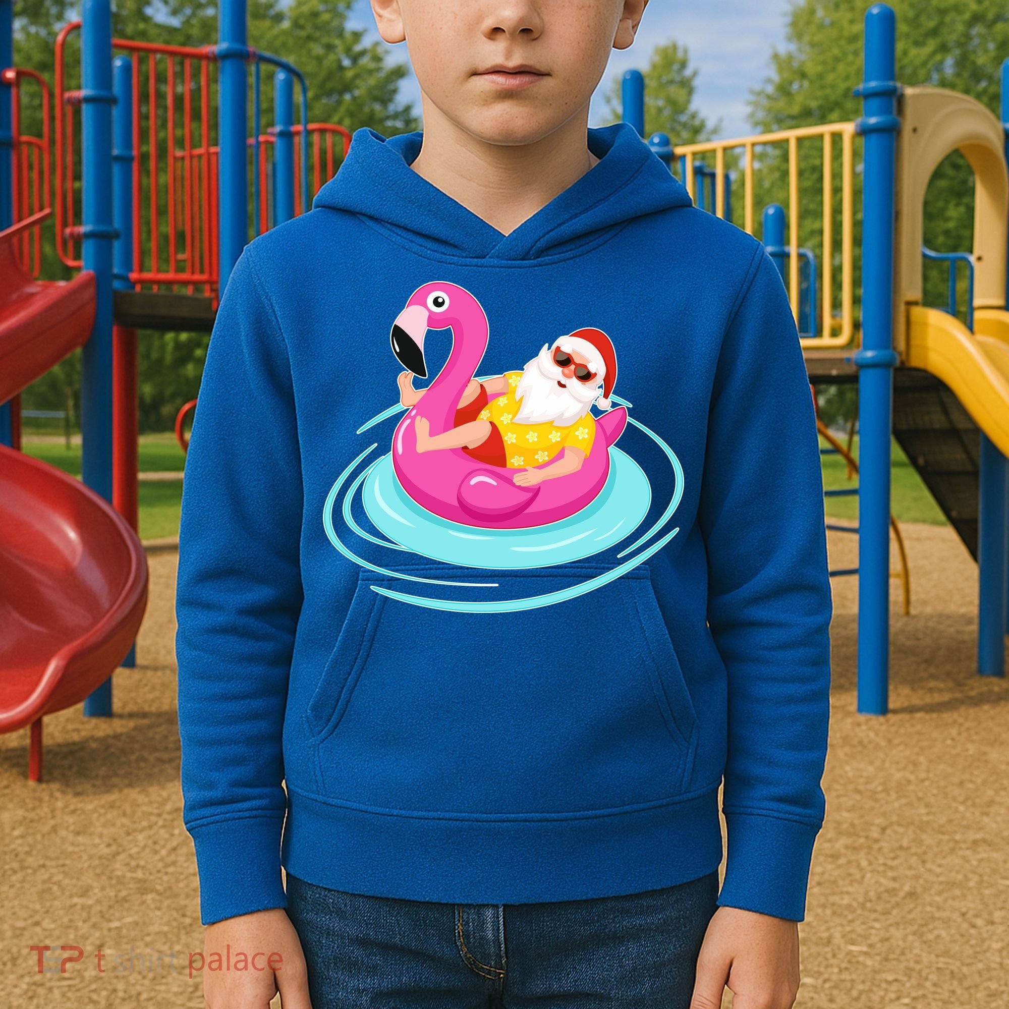 Pool Party Santa Christmas in July Kids Hoodie