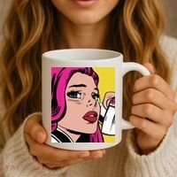 Pop Art Girl Phone Coffee Mug thumb 3