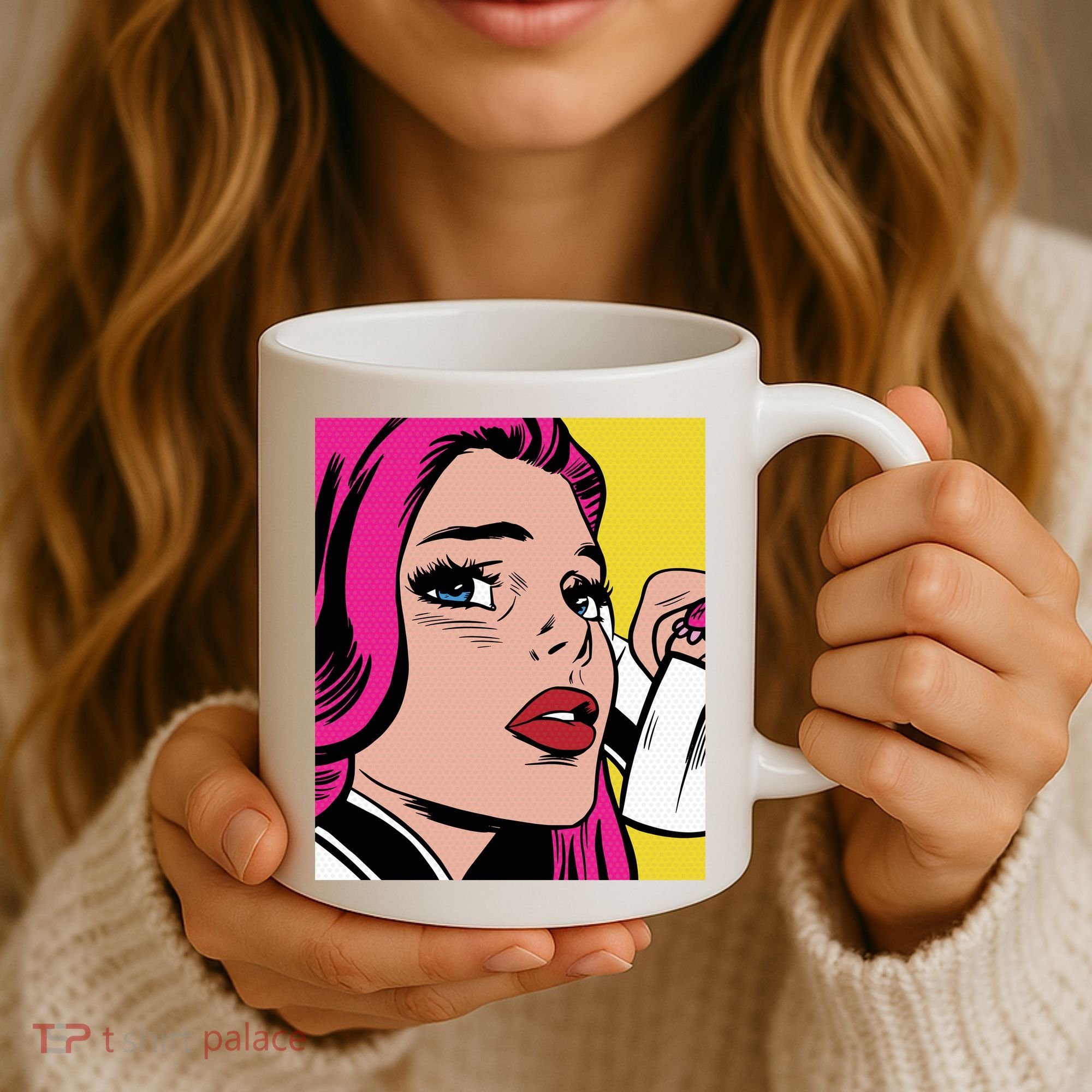 Pop Art Girl Phone Coffee Mug
