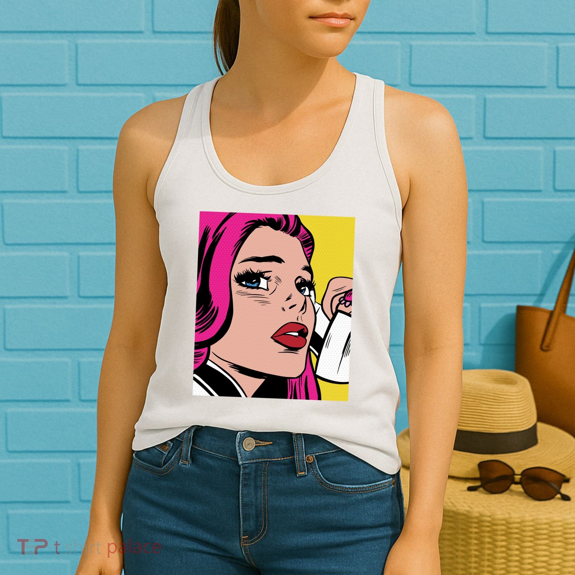 Pop Art Girl Phone Women's Tank Top