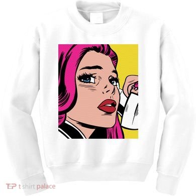 Pop Art Girl Phone Kids Sweatshirt