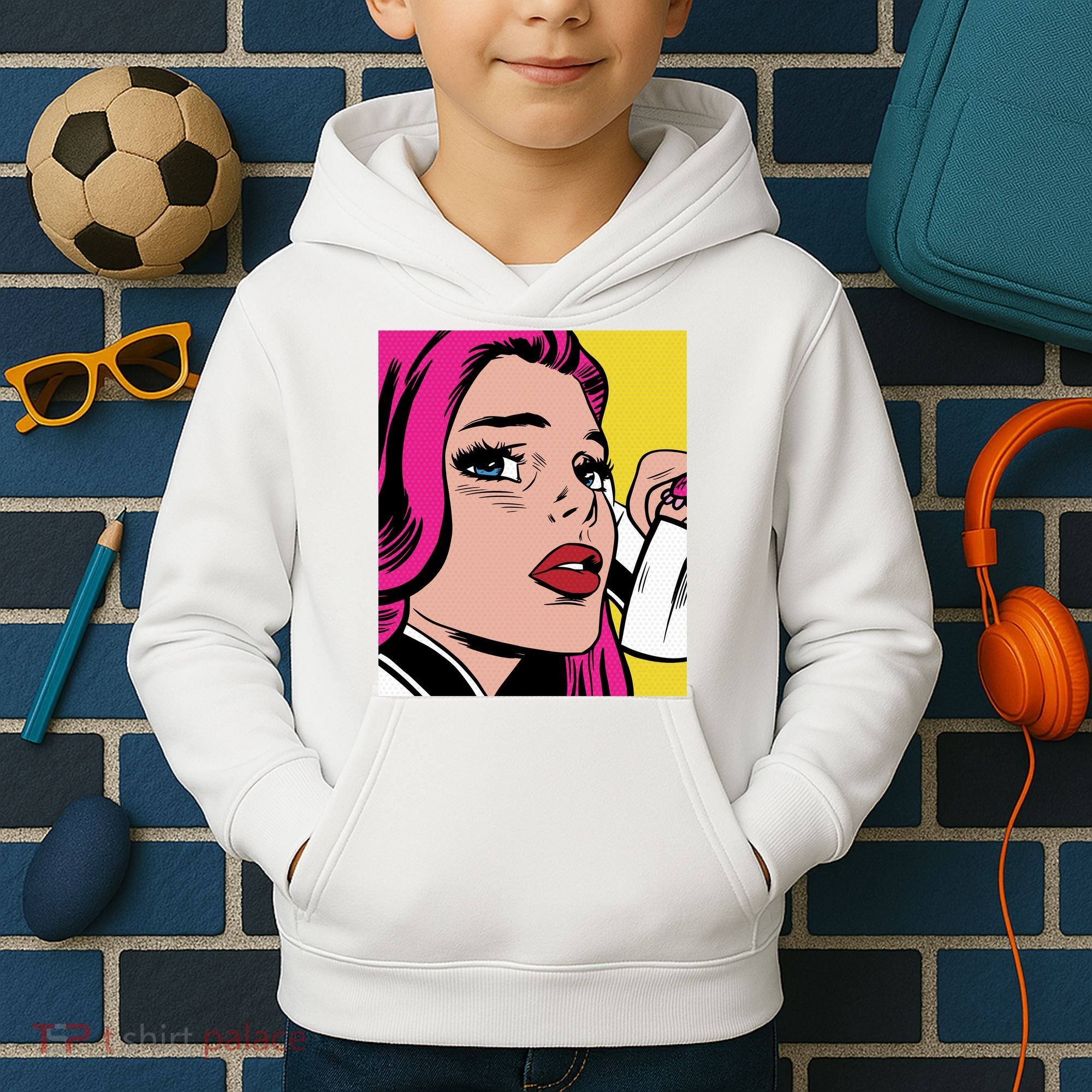 Pop Art Girl Phone Kids Hoodie