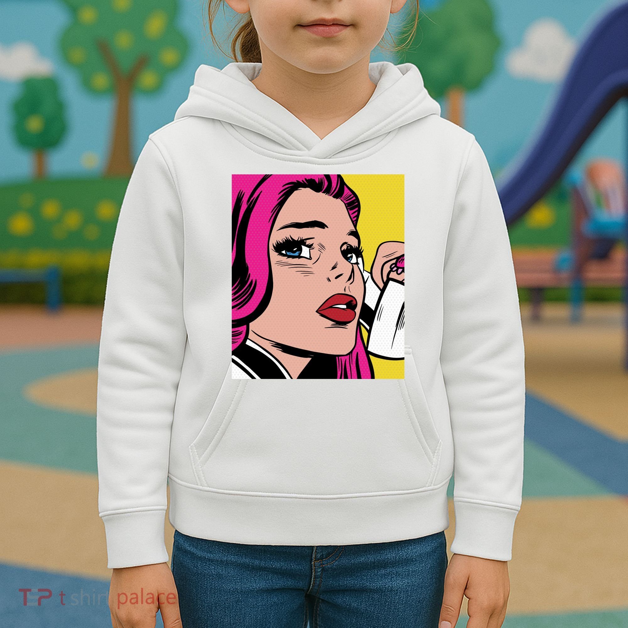 Pop Art Girl Phone Kids Hoodie
