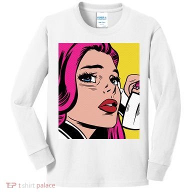 Pop Art Girl Phone Kids Long Sleeve Shirt