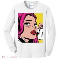 Pop Art Girl Phone Kids Long Sleeve Shirt thumb 0