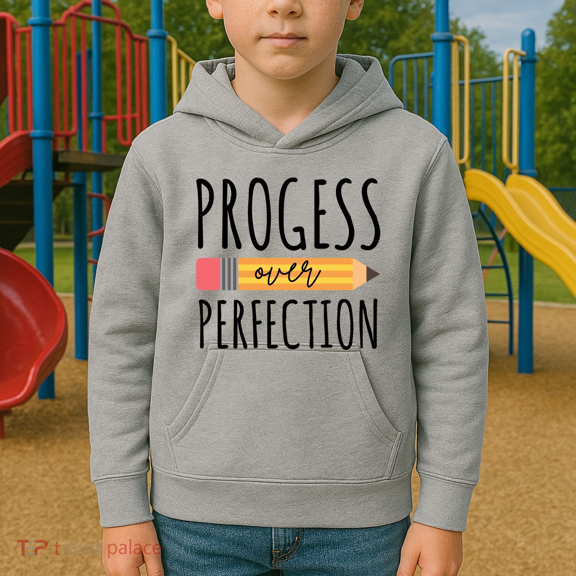 Progress Over Perfection Education Back To School Kids Hoodie