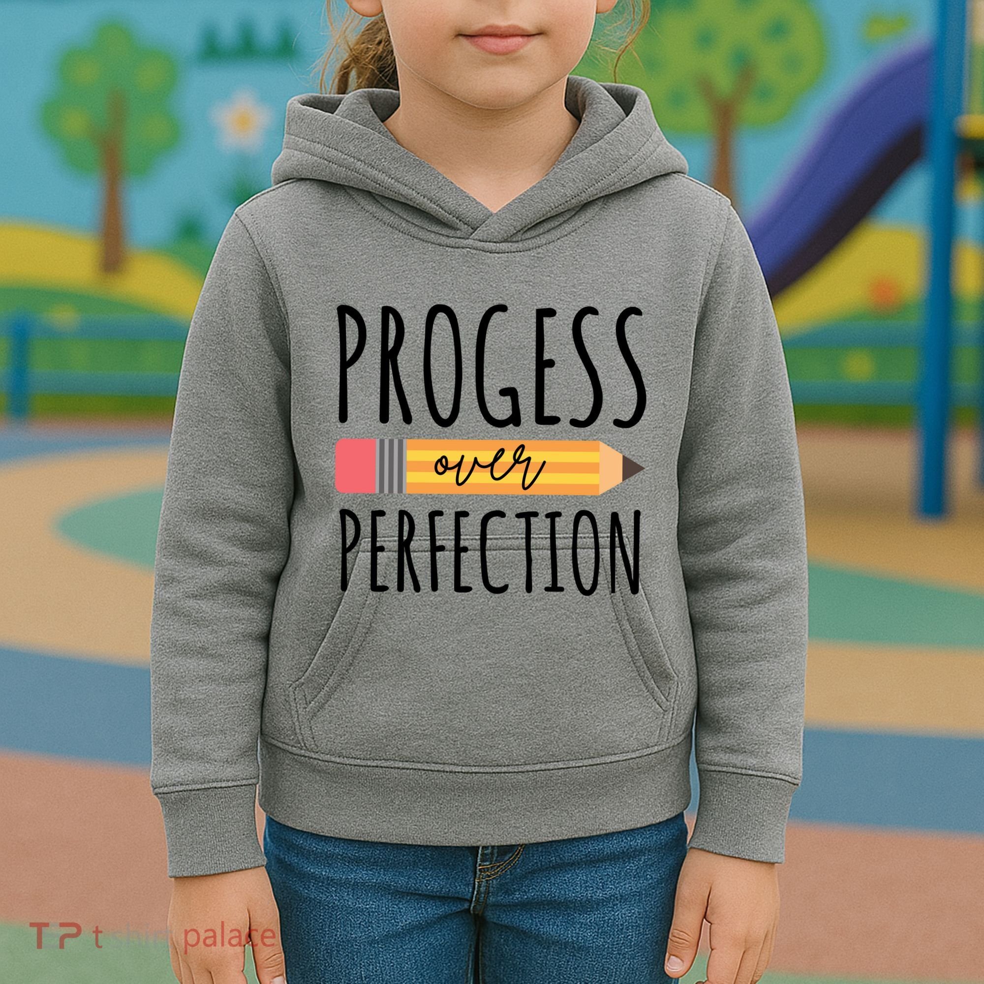Progress Over Perfection Education Back To School Kids Hoodie