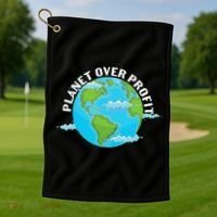 Planet Over Profit Earth Day Environmental Golf Towel thumb 1