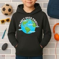 Planet Over Profit Earth Day Environmental Kids Hoodie thumb 2