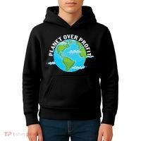 Planet Over Profit Earth Day Environmental Kids Hoodie thumb 4