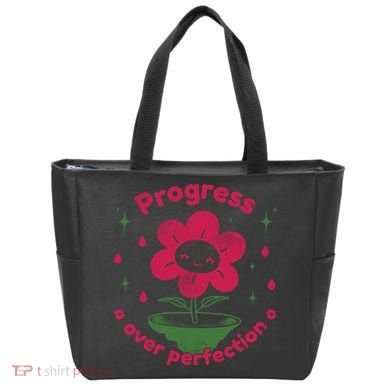Progress Over Perfection Flower Tote Bag