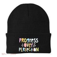 Progress Over Perfection Motivational Teacher Back To School Beanie thumb 0